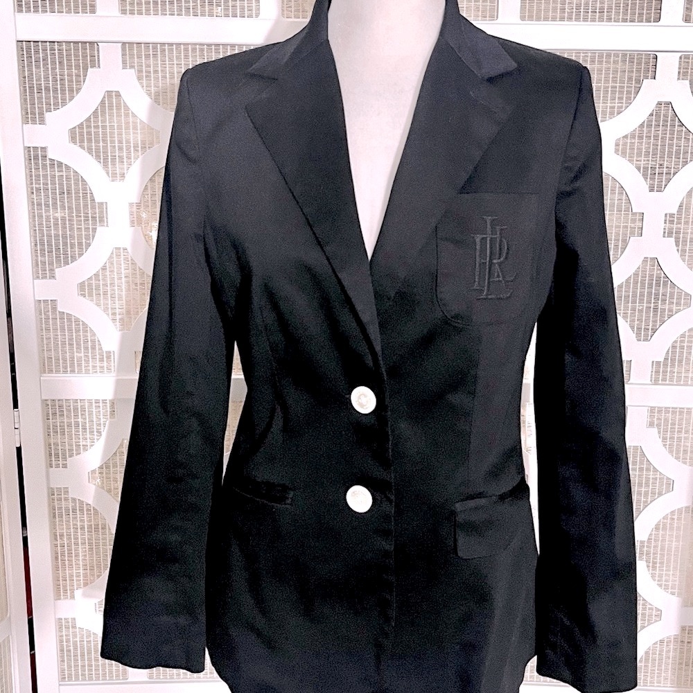 VINTAGE RALPH LAUREN BLACK LINED PEARLIZED BUTTONS VINTAGE RETRO CREST LOGO - Picture 2 of 16